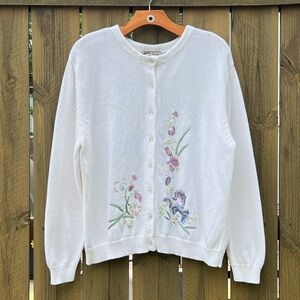 Vintage Heirloom Collectibles Embroidered Cotton Ramie Blend Cardigan Wo…